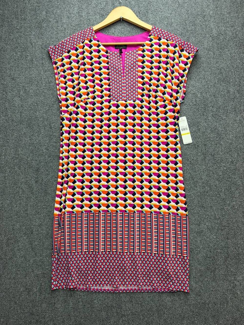 Laundry by Shelli Segal Womens M Pink Geometric Shift Dress Cap Sleeve 35 in NWT